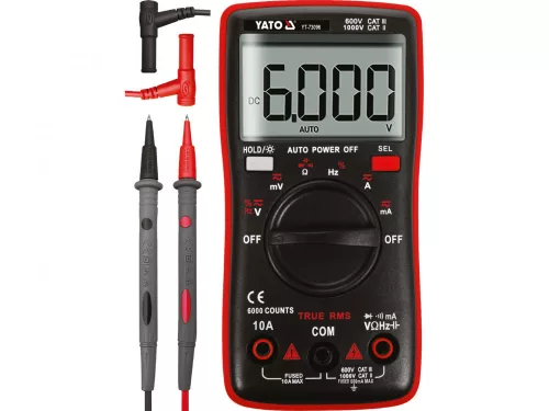 YATO Digitális multiméter True RMS, 1000 V, 10 A, automata méréshatár, 6000 kijelzési érték (YT-73096)