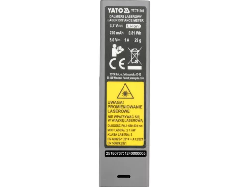 YATO Kompakt ( kicsi méret ) lézeres távolságmérő 30 m, USB-C töltés (YT-731240)
