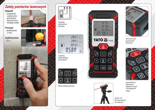 YATO Lézeres távolságmérő 0,05–40 m, ±2 mm pontossággal, IP54 védelemmel (YT-73125)