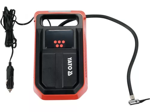 YATO Autós kompresszor 12 V, 120 W, 25 l/perc, 10 bar, LCD nyomáskijelzővel és LED lámpával (YT-73470)