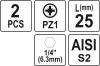 YATO 2 db 25mm 1/4 Bit PZ1 (YT-77880)