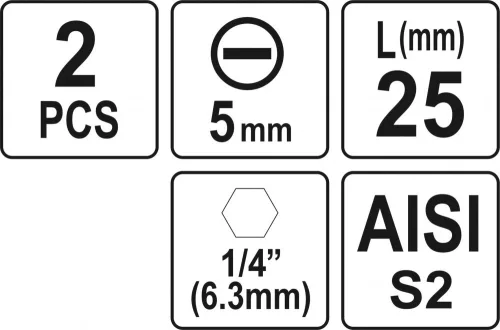 YATO Bitek 1/4 25mm, 5mm 2 db (YT-77892)