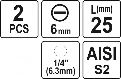 YATO Bitek 25mm 1/4, 2 db 6mm (YT-77893)