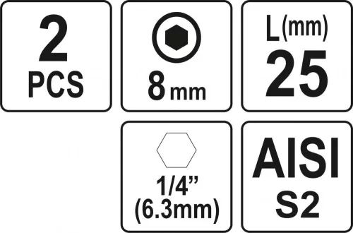 YATO Bitek 25mm imbusz 1/4 H8 2 db (YT-77924)
