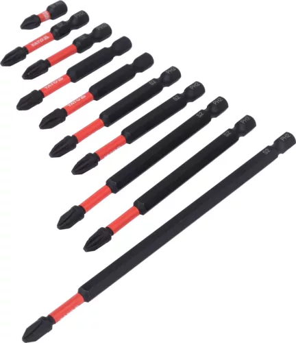 YATO Ütvecsavarozó bitkészlet többféle hosszban, PH2, 10 részes, 25–150 mm, S2 (YT-78073)