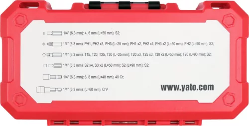 YATO Ütvecsavarozó bit készlet 1/4”, 39 részes, PH / TORX / SQ, S2 acél, 25–90 mm (YT-78076)