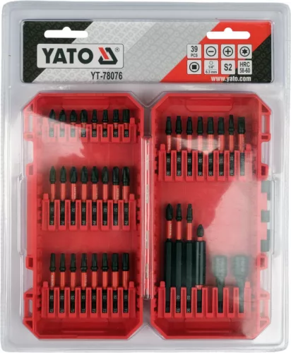 YATO Ütvecsavarozó bit készlet 1/4”, 39 részes, PH / TORX / SQ, S2 acél, 25–90 mm (YT-78076)