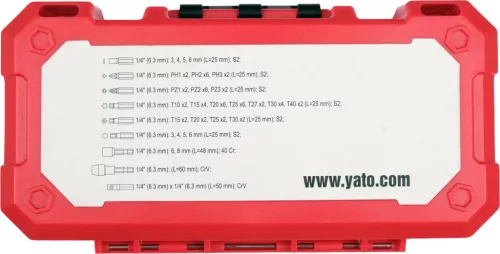 YATO Ütvecsavarozó bit készlet 1/4”, 68 részes, SL / PH / PZ / TORX / HEX, S2 acél (YT-78077)