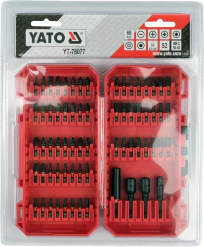 YATO Ütvecsavarozó bit készlet 1/4”, 68 részes, SL / PH / PZ / TORX / HEX, S2 acél (YT-78077)