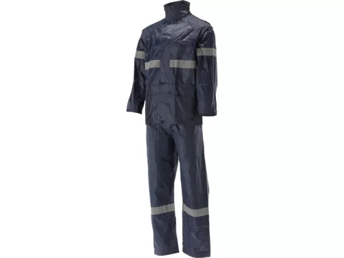 YATO Esőruha szett fényvisszaverő csíkokkal, kabát és nadrág, L méret, Navy Light (YT-79724)