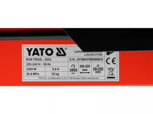 YATO Elektromos rönkhasító,  védőráccsal 5 tonna nyomás, 55 mm átmérő (YT-79950)