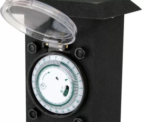 YATO Kerti konnektoroszlop acél, 2 aljzatos, mechanikus időkapcsolóval, 230 V, IP44, 3680 W (YT-81276)