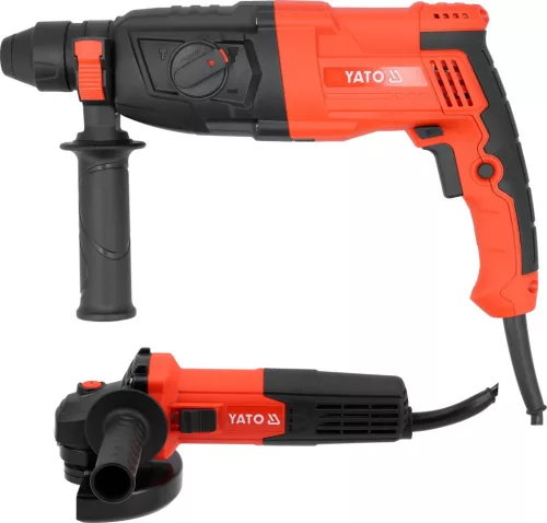 YATO ÜTVE FÚRÓ-VÉSŐ KALAPÁCS SDS-plus, 3,2J,  és SAROKCSISZOLÓ GÉP, 125 mm,  750 Watt, készlet egyben (YT-821200)