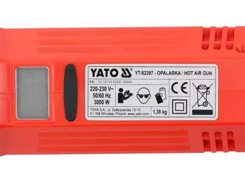 YATO Hőlégfúvó LCD kijelzővel 3000 W, 50–600 °C, 750 l/perc (YT-82297)