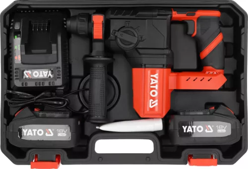 YATO Akkus fúrókalapács SDS-Plus 18V, 2,5 J, 2×4 Ah akkuval és gyorstöltővel (YT-827722)