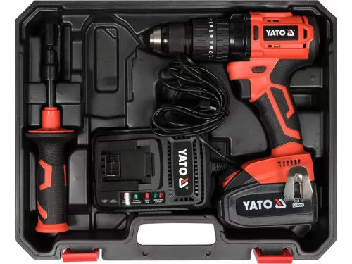 YATO AKKUMULÁTOROS ÜTVEFÚRÓ-CSAVAROZÓ 18 V SZÉNKEFE NÉLKÜLI MOTOR (1 X 3,0 AH AKKU + TÖLTŐ) (YT-82790)