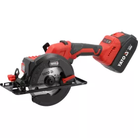   YATO Kézi körfűrészgép akkus, szénkefementes, 18 V, 140 mm, 2×4 Ah akkuval és töltővel (YT-8281185)