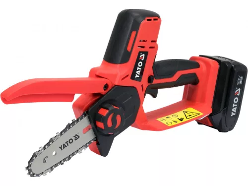 YATO Akkus mini láncfűrész 18 V, 100 mm, 4,8 m/s, 2 Ah akkumulátorral, gyorstöltővel (YT-828135)