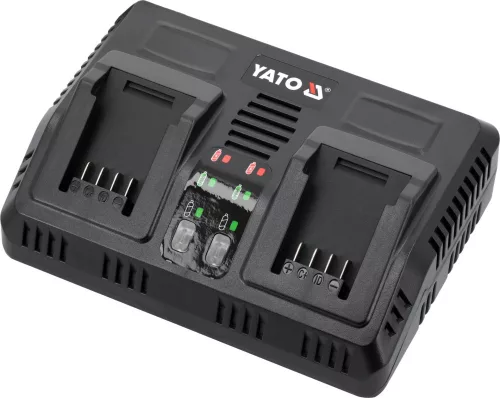 YATO Dupla akkumulátortöltő 18 V, 2 × 2,4 A, YATO 18 V rendszerhez (YT-828499)