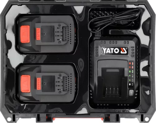 YATO Akkumulátor és gyorstöltő készlet 18 V, 2 × 4 Ah Li-Ion, 4,5 A, kofferben (YT-828510)
