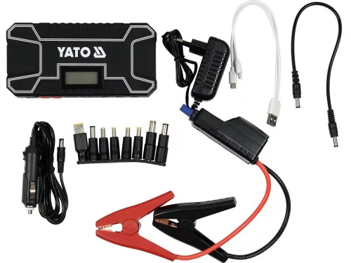 YATO Indítássegítő és powerbank 12 V, 12000 mAh, 300–500 A, LCD-kijelzővel (YT-83082)