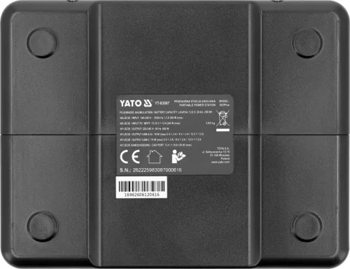 YATO Hordozható áramforrás LiFePO4 akkumulátorral, 600 W, 256 Wh, EPS funkcióval (YT-83087)