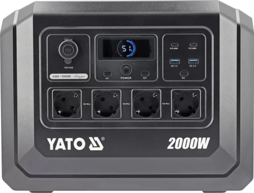 YATO Hordozható áramforrás LiFePO4 akkumulátorral, 2000 W, 1024 Wh, EPS funkcióval (YT-83089)