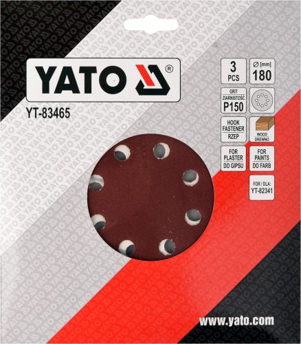 YATO Fíbertárcsa tépőzáras 180 mm P150 (3 db/cs) (YT-83465)