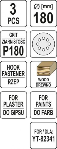 YATO Fíbertárcsa tépőzáras 180 mm P180 (3 db/cs) (YT-83466)