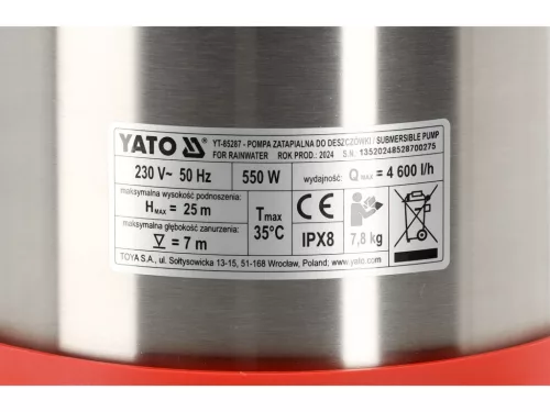 YATO Multi ( Inox ) automata  esővíz szivattyú 550 Watt(YT-85287)