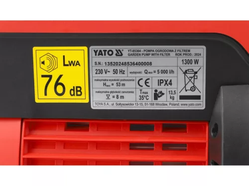 YATO Kerti szivattyú ( hidrofor )  szűrővel 1300 Watt  (YT-85364)