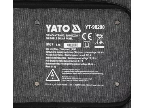 YATO Napelem hordozható energiaállomáshoz, 100 W, összecsukható, 4 az 1-ben adapterrel   (YT-98200)
