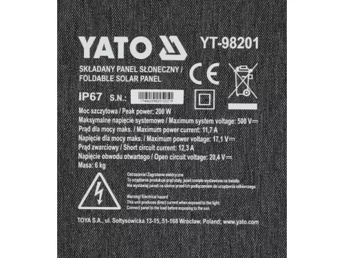 YATO Napelem hordozható energiaállomáshoz, 200 W, összecsukható, 4 az 1-ben adapterrel (YT-98201)